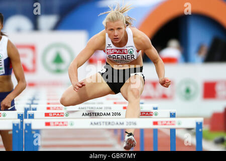 Amsterdam, Pays-Bas. 08 juillet, 2016. De l'Autriche, French and Verena participe à l'heptathlon 100m haies aux Championnats d'Europe d'athlétisme au Stade olympique à Amsterdam, Pays-Bas, 08 juillet 2016. Photo : Michael Kappeler/dpa/Alamy Live News Banque D'Images