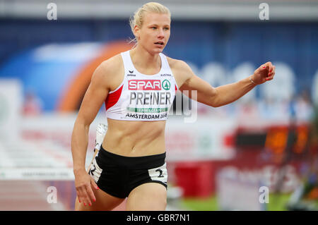 Amsterdam, Pays-Bas. 08 juillet, 2016. De l'Autriche, French and Verena participe à l'heptathlon 100m haies aux Championnats d'Europe d'athlétisme au Stade olympique à Amsterdam, Pays-Bas, 08 juillet 2016. Photo : Michael Kappeler/dpa/Alamy Live News Banque D'Images