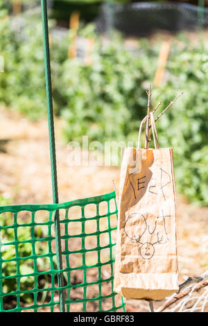 Brown bag garder hors des sign in jardin urbain. Banque D'Images