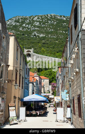 Mur de la ville, la péninsule de Peljesac, Ston, Dalmatie, Croatie Banque D'Images