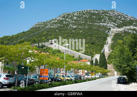 Mur de la ville, la péninsule de Peljesac, Ston, Dalmatie, Croatie Banque D'Images