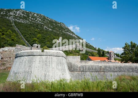 Mur de la ville, la péninsule de Peljesac, Ston, Dalmatie, Croatie Banque D'Images