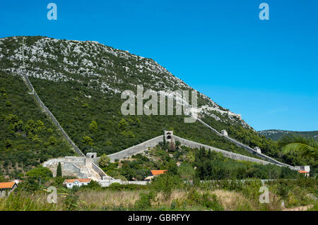 Mur de la ville, la péninsule de Peljesac, Ston, Dalmatie, Croatie Banque D'Images