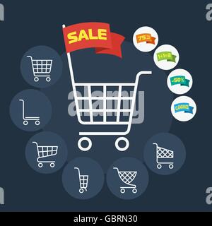 Ensemble de chariot de supermarché Illustration de Vecteur