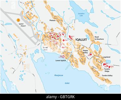 Plan des rues de vecteur à Iqaluit, la capitale du territoire du Nunavut Illustration de Vecteur