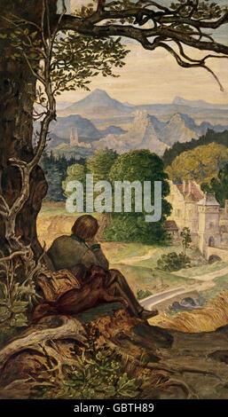 Beaux-arts, Moritz von Schwind, (1804 - 1871), peinture, "sur le clochard' ('Auf Wanderschaft"), huile sur bois, vers 1860, Galerie Schack, Munich, Banque D'Images