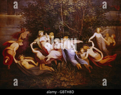 Beaux-arts, Moritz von Schwind, (1804 - 1871), peinture, 'Elfs de danser dans la Alder Grove' ('im Elfentanz Erlenhain'), huile sur toile, 1844, Musée Staedel, Frankfurt am Main, Banque D'Images