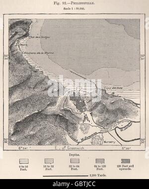 Skikda (Alger) . L'Algérie, 1885 carte antique Banque D'Images