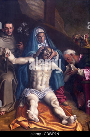 CREMONA, ITALIE - 24 MAI 2016 : La déposition de la croix dans la peinture de la cathédrale Assomption de la Bienheureuse Vierge Marie Banque D'Images