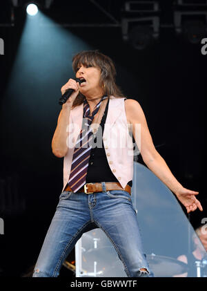 Hard Rock Calling Festival - Londres.Chrissie Hynde et les précandidats sur scène à Hard Rock Calling, à Hyde Park, Londres. Banque D'Images