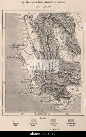 Western Cape Highlands & chaînes de montagnes. L'Afrique du Sud, 1885 carte antique Banque D'Images