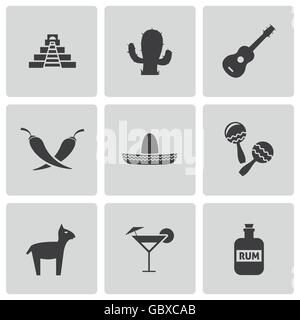 Mexique noir Vector icons set Illustration de Vecteur