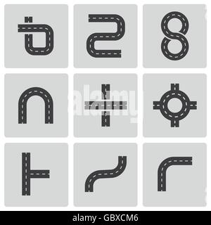 Vector black road elements icons set Illustration de Vecteur
