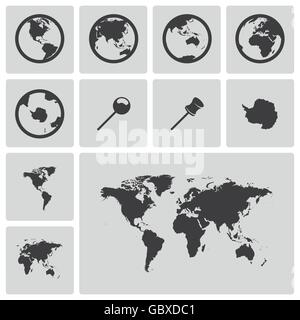 Vector black world map icons set Illustration de Vecteur