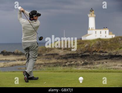 Golf - le championnat ouvert 2009 - deuxième partie - Turnberry Golf Club.Tom Watson, aux États-Unis, est parti au cours de la deuxième journée du championnat Open au Turnberry Golf Club. Banque D'Images