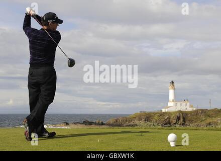 Tom Watson des États-Unis est parti au cours de la troisième journée du championnat Open au Turnberry Golf Club. Banque D'Images