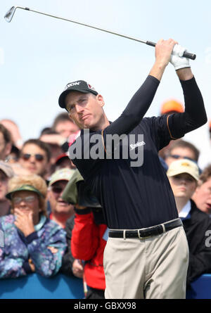 Jim Furyk des États-Unis part au quatrième tour du championnat Open 2009 au Turnberry Golf Club, Ayrshire. Banque D'Images