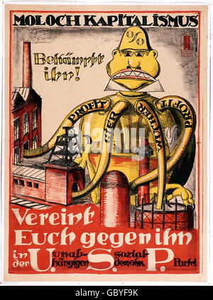 Géographie / voyage, Allemagne, politique, campagne électorale, affiche électorale de l'USPD avec le titre 'Moloch Kapitalismus' (capitalisme de monstres), début des années 1920, , droits additionnels-Clearences-non disponible Banque D'Images