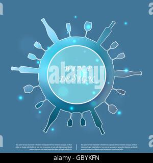 Silhouettes bleu bouteilles et verres de vin Illustration de Vecteur