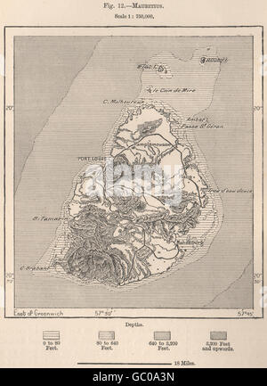 L'île Maurice. Mascareignes. Mascarenhas archipel, 1885 carte antique Banque D'Images