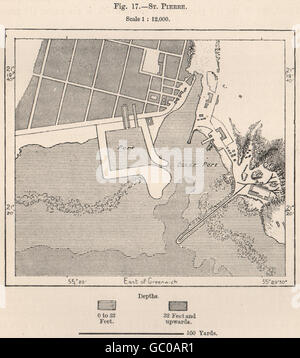 Saint Pierre. La Reunion. Mascareignes. Mascarenhas archipel, 1885 map Banque D'Images