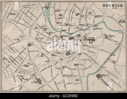 NORWICH town/city plan. BARTHOLOMEW, 1883 carte antique Banque D'Images
