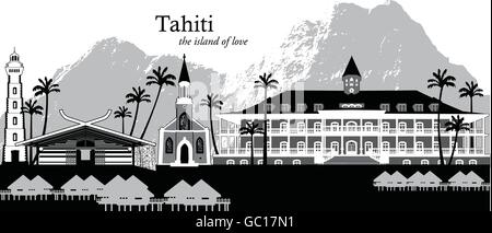 Illustration vecteur de l'île de Tahiti, Polynésie Française Illustration de Vecteur