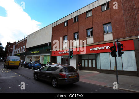 Fermetures Woolworths. Woolworths ferme son magasin à Shrewsbury. Banque D'Images