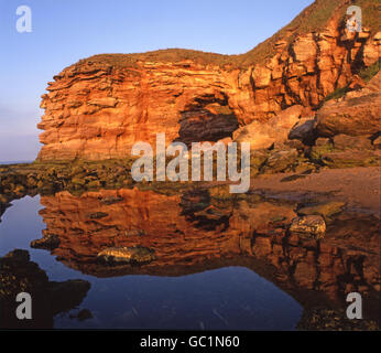 La mer, l'arche de grès de Torness nr, East Lothian Banque D'Images