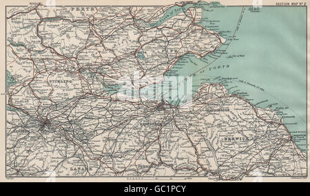 FIRTH OF FORTH. Fife Stirling Edinburgh Glasgow. Le centre de l'Écosse, 1908 map Banque D'Images