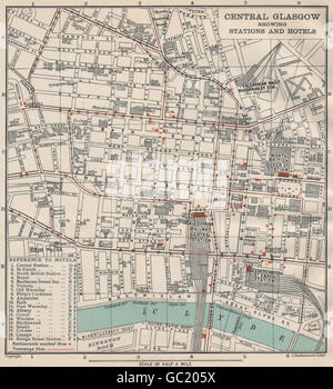 Centre de Glasgow et hôtels des stations. Royal Bath St Enoch Albany Grand &c, 1908 map Banque D'Images