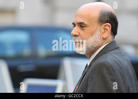 LE président AMÉRICAIN de la Réserve fédérale Ben Bernanke arrive au sommet du ministre des Finances du G20 à Westminster, à Londres. Banque D'Images