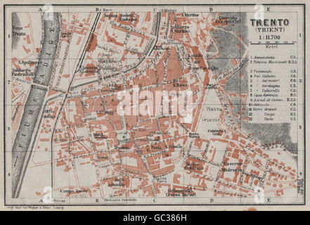 TRENTO (TRIENT) plan de la ville ville piano urbanistico. Italie Italia mappa, 1923 Banque D'Images