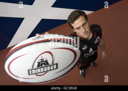 Tim Visser, du club de rugby d'Édimbourg, lors d'une séance photo au stade Murryfield. Édimbourg. Banque D'Images