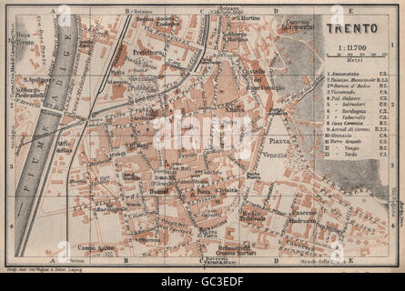 TRENTO (TRIENT) plan de la ville ville piano urbanistico. Italie Italia mappa, 1927 Banque D'Images