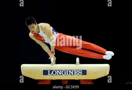 Gymnastique - Championnats du monde de gymnastique artistique 2009 - O2 Arena.Changju Ha, de Corée, est en compétition sur le cheval de pommel lors des championnats du monde de gymnastique à l'O2 Arena de Londres. Banque D'Images