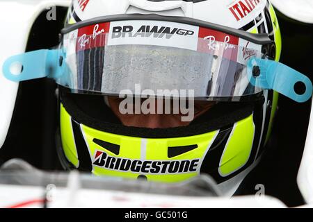 Courses automobiles - Championnat du monde de Formule 1 - Grand Prix brésilien - Journée de la course - Interlagos.Jenson Button, pilote de Brawn GP, avant le Grand Prix brésilien à Interlagos, Sao Paulo. Banque D'Images