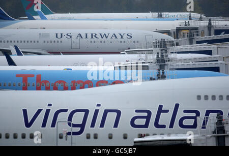 Aéroport de Manchester stock. Vue générale des avions à l'aéroport de Manchester. Banque D'Images