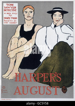 Presse / médias, magazines, 'Harper's Magazine', affiche, publicité pour l'édition d'août, lithographie colorée, par Edward Penfield (1866 - 1925), 1896, de 'The Mordern poster', par Jean Louis Sponsel, Additional-Rights-Clearences-Not Available Banque D'Images