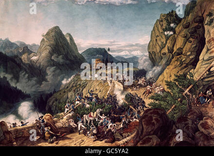 Événements, guerre de la troisième Coalition 1805, troupes bavaroises emportant le col de Bodenbuehl près de Reichenhall, 1.11.1805, peinture de Gustav Kraus (1804 - 1852) après Peter von Hess (1792 - 1871), Musée de l'armée bavaroise, Ingolstadt, Bavière, soldats, infanterie, cavalerie, Archidiocèse de Salzbourg, milice, Alpls, Alpine Gap, rue, montagnes, Autriche, Guerres napoléoniennes, beaux-arts, 19e siècle, historique, historique, peuple, droits additionnels-Clearences-non disponible Banque D'Images