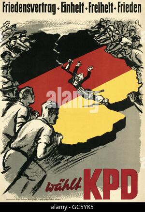 Géographie / voyage, Allemagne, politique, partis politiques, Parti communiste d'Allemagne (KPD), affiche 'Friedensvertrag +Einheit +Freiheit +Frieden', Stuttgart, vers 1952, droits additionnels-Clearences-non disponible Banque D'Images