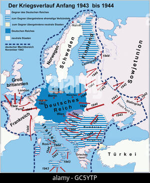 Cartographie, cartes historiques, temps moderne, Seconde Guerre mondiale/Seconde Guerre mondiale, les années de guerre 1943 -1944, droits supplémentaires-Clearences-non disponible Banque D'Images