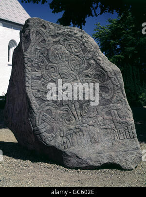 Beaux-arts, arts nordiques, les pierres runiques, Harald, pierre côté avec image de Jésus Christ, vers 980, de pierre, de Jelling, Danemark, Banque D'Images