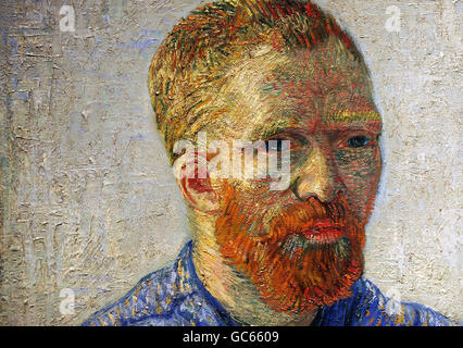 Un détail tiré du autoportrait en tant qu'artiste, par l'artiste néerlandais Vincent Van Gogh (1853-1890), une œuvre centrale à la prévisualisation du vrai Van Gogh : l'artiste et ses lettres à l'Académie royale de Piccadilly, Londres. Banque D'Images