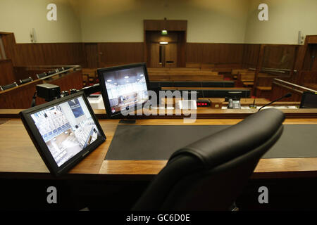 Une vue générale du siège du juge lors du dévoilement des nouvelles cours de justice pénale, Parkgate Street, Dublin. Banque D'Images