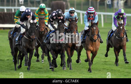 Le docteur Pat monté par Noel Fehily (troisième à gauche) gagne le bonus d'inscription à betinternet.com novices Handicap Steeple Chase pendant le vendredi de Tingle Creek à l'hippodrome de Sandown. Banque D'Images