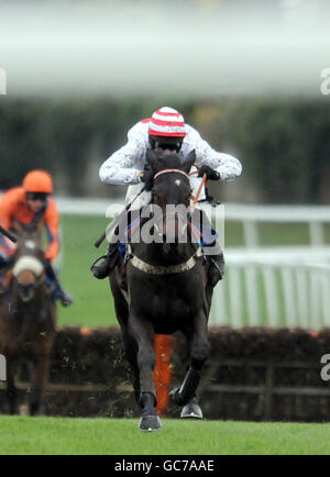 Manyriverstacross, monté par Wayne Hutchinson, remporte la course de haies des novices d'hiver betinternet.com pendant le vendredi de Tingle Creek à l'hippodrome de Sandown. Banque D'Images