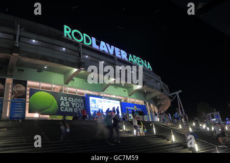 Les visiteurs à l'Australian Open de tennis à Rod Laver Arena à Melbourne en Australie. Banque D'Images