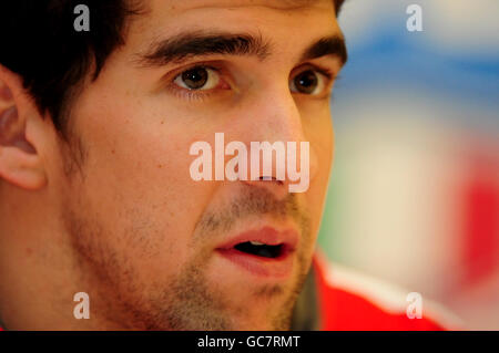 Natation - Duel dans la piscine - appel de presse - Centre aquatique de Manchester.Michael Phelps aux États-Unis lors de la conférence de presse au centre aquatique de Manchester, à Manchester. Banque D'Images