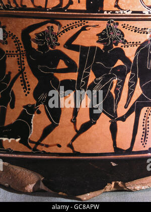 Beaux-arts, antiquité, Grèce, la peinture, la danse à figures noires, Komasts cratère, 2e semestre 6e siècle avant J.-C., Musée national de Reggio di Calabria, Banque D'Images